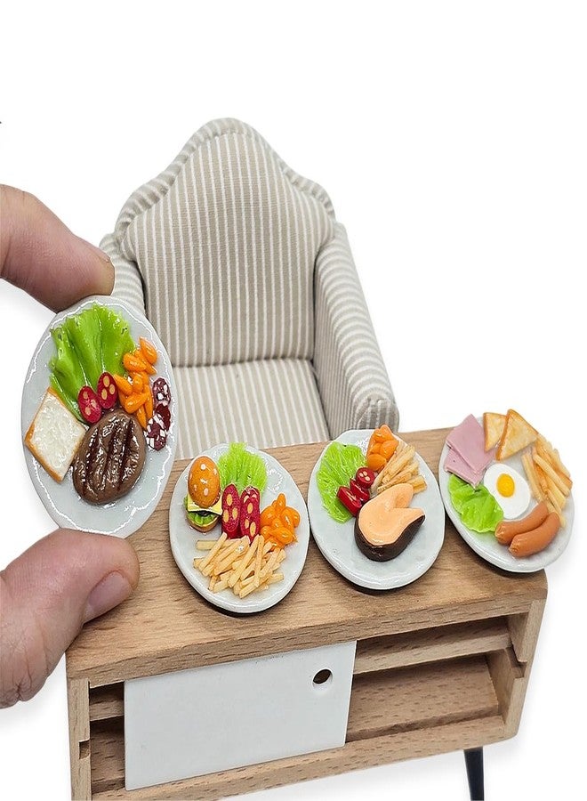 WitnyStore Tiny 1⅜" American Breakfast Hamburger Salmon and Steak 4 Pieces Set Realistic Mini Foods Hand Made Polymer Clay Food Meal Model Replica Dishes Decorative Collectible Figurine Décor Gifts - Image 2